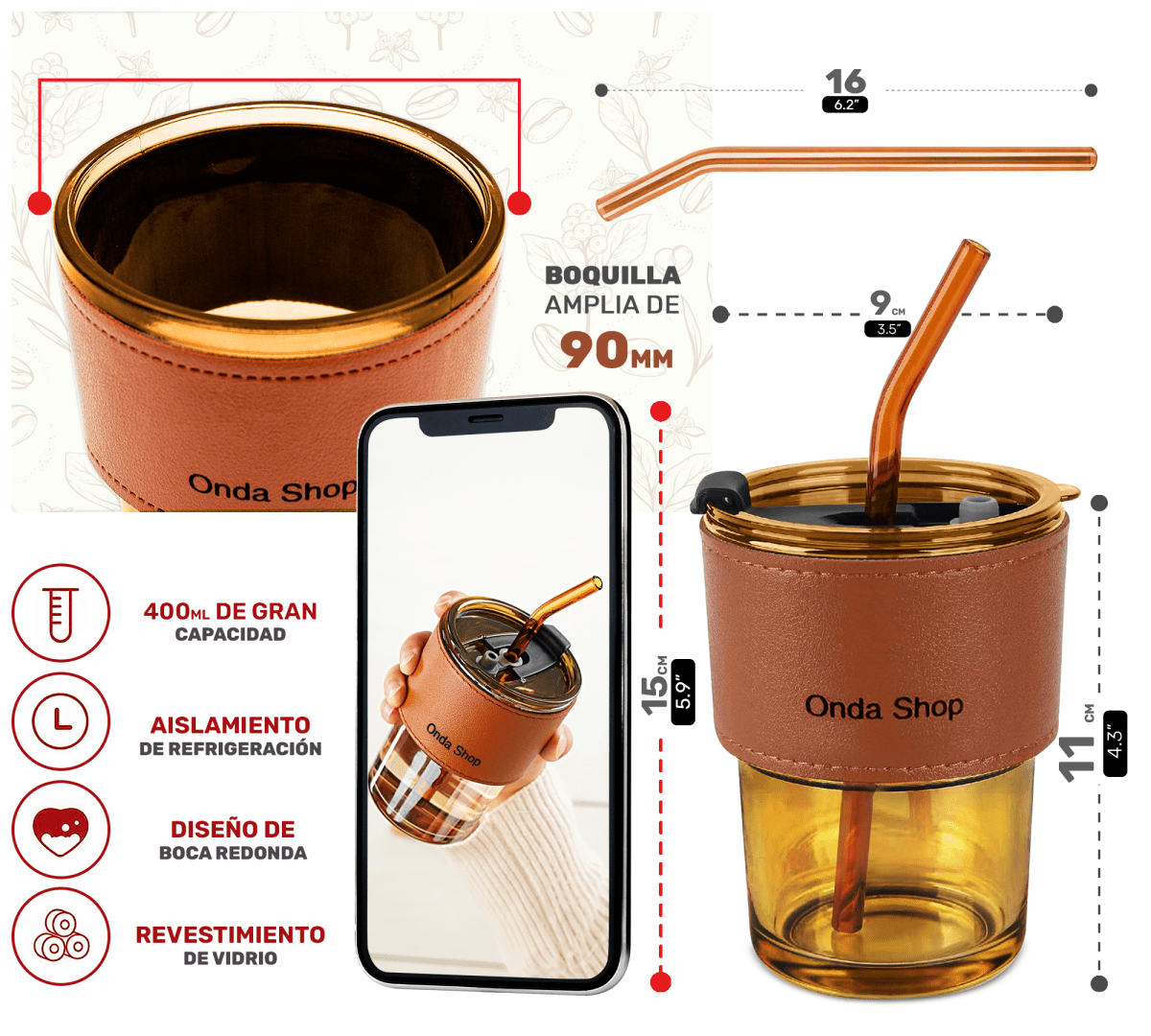 Termo Para Café Frio y Caliente Vaso Con Popote - ONDASHOPMX