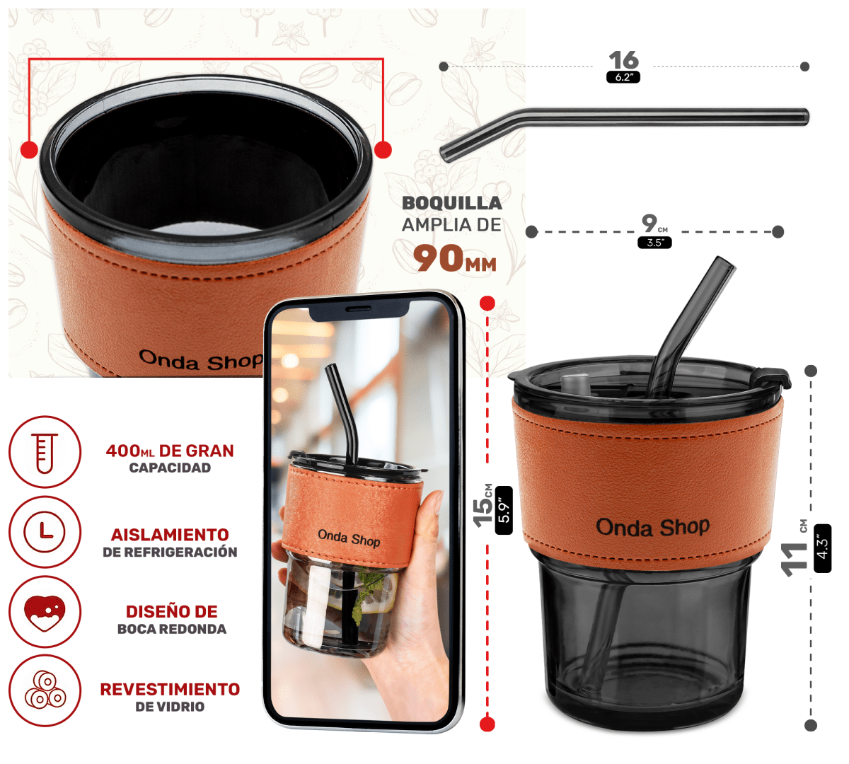 Termo Para Café Frio y Caliente Vaso Con Popote - ONDASHOPMX