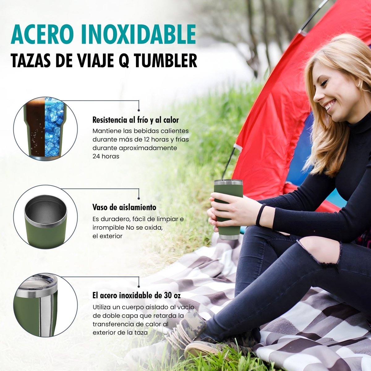 Termo Vaso de 30 oz • Mantiene Bebidas Frías 24h & Calientes 12h • Resistente & Portátil - ONDASHOPMX