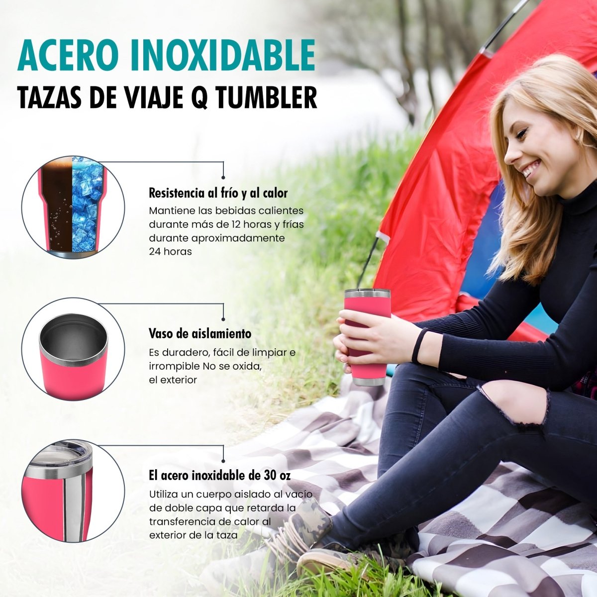 Termo Vaso de 30 oz • Mantiene Bebidas Frías 24h & Calientes 12h • Resistente & Portátil - ONDASHOPMX