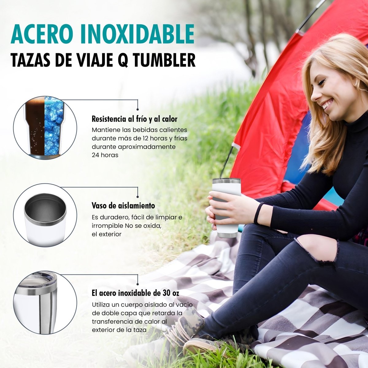 Termo Vaso de 30 oz • Mantiene Bebidas Frías 24h & Calientes 12h • Resistente & Portátil - ONDASHOPMX