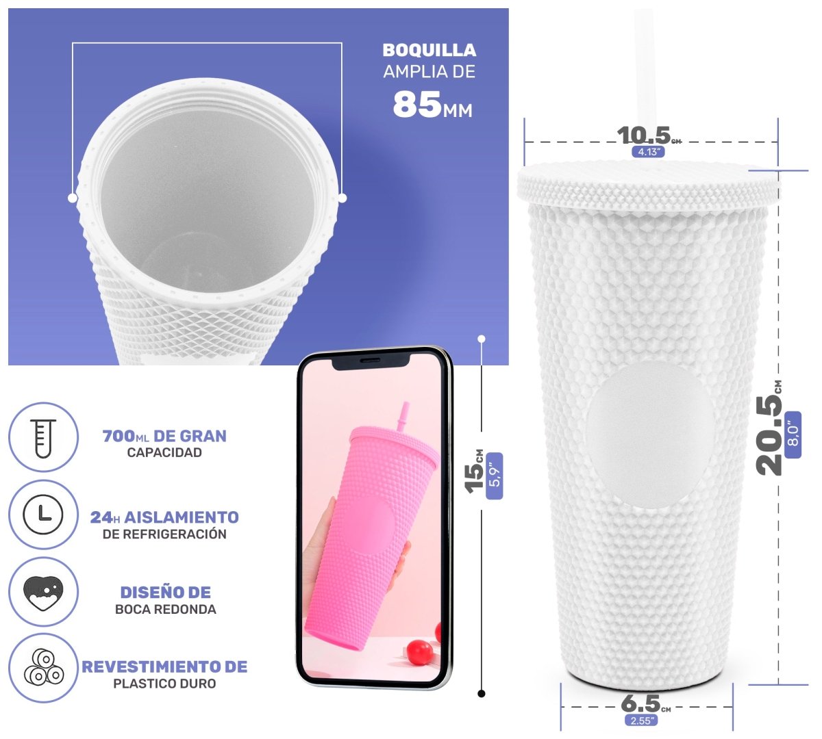 Tumbler Con Popote Reutilizable - 700 ml - ONDASHOPMX
