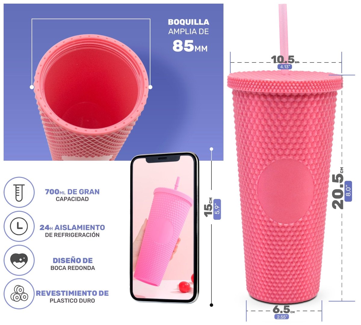 Tumbler Con Popote Reutilizable - 700 ml - ONDASHOPMX