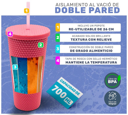 Tumbler Con Popote Reutilizable - 700 ml - ONDASHOPMX