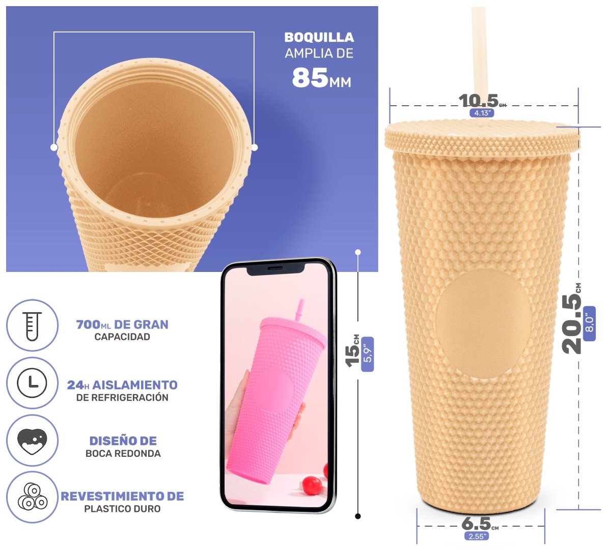 Tumbler Con Popote Reutilizable - 700 ml - ONDASHOPMX
