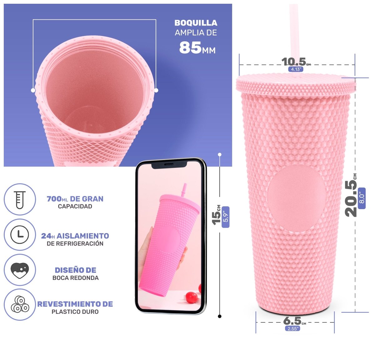 Tumbler Con Popote Reutilizable - 700 ml - ONDASHOPMX