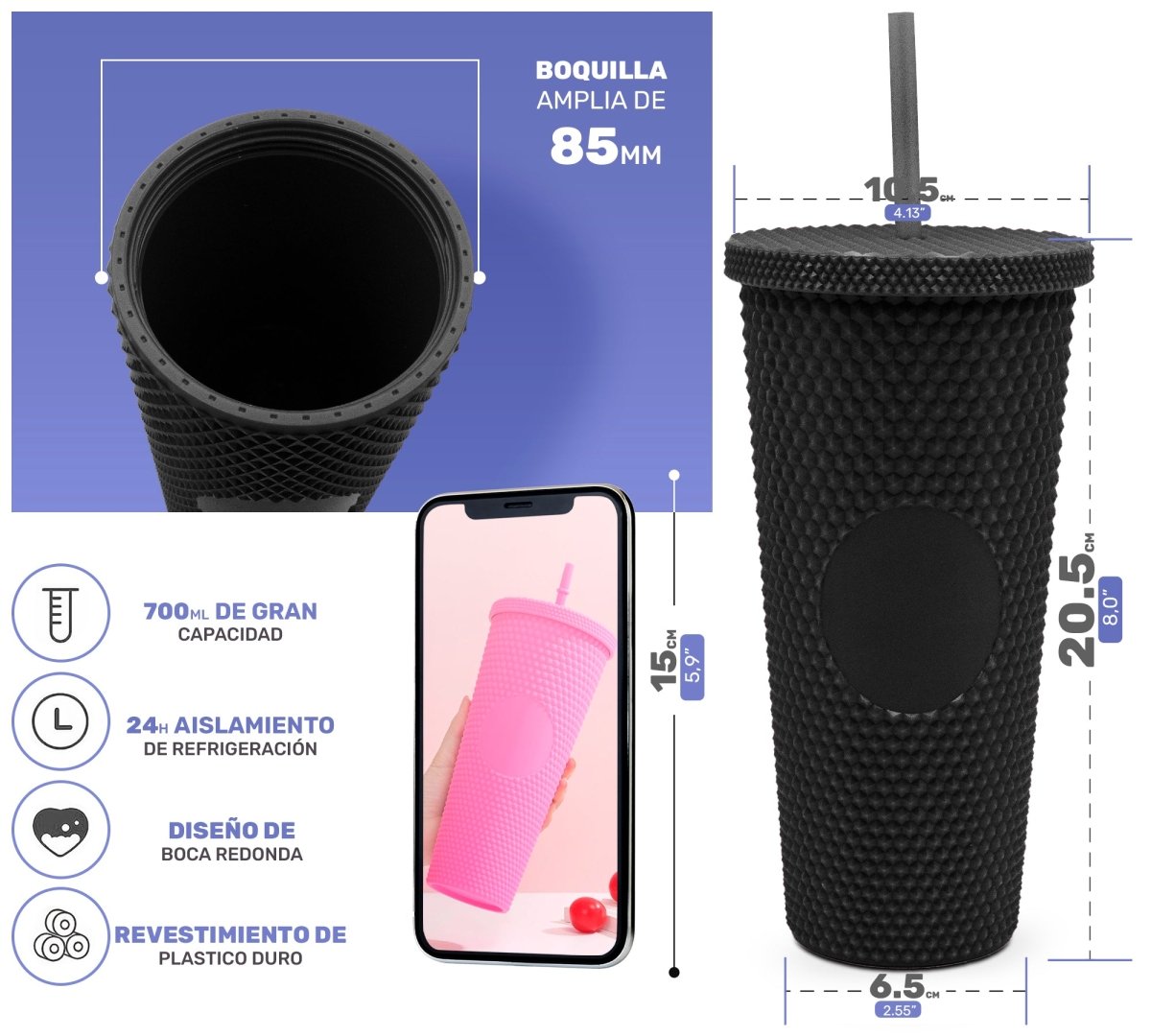 Tumbler Con Popote Reutilizable - 700 ml - ONDASHOPMX