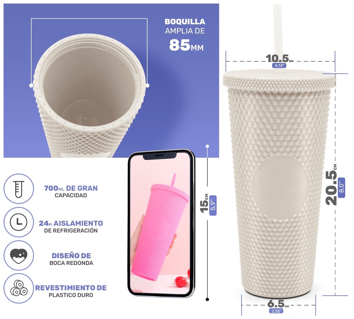 Tumbler Con Popote Reutilizable - 700 ml - ONDASHOPMX