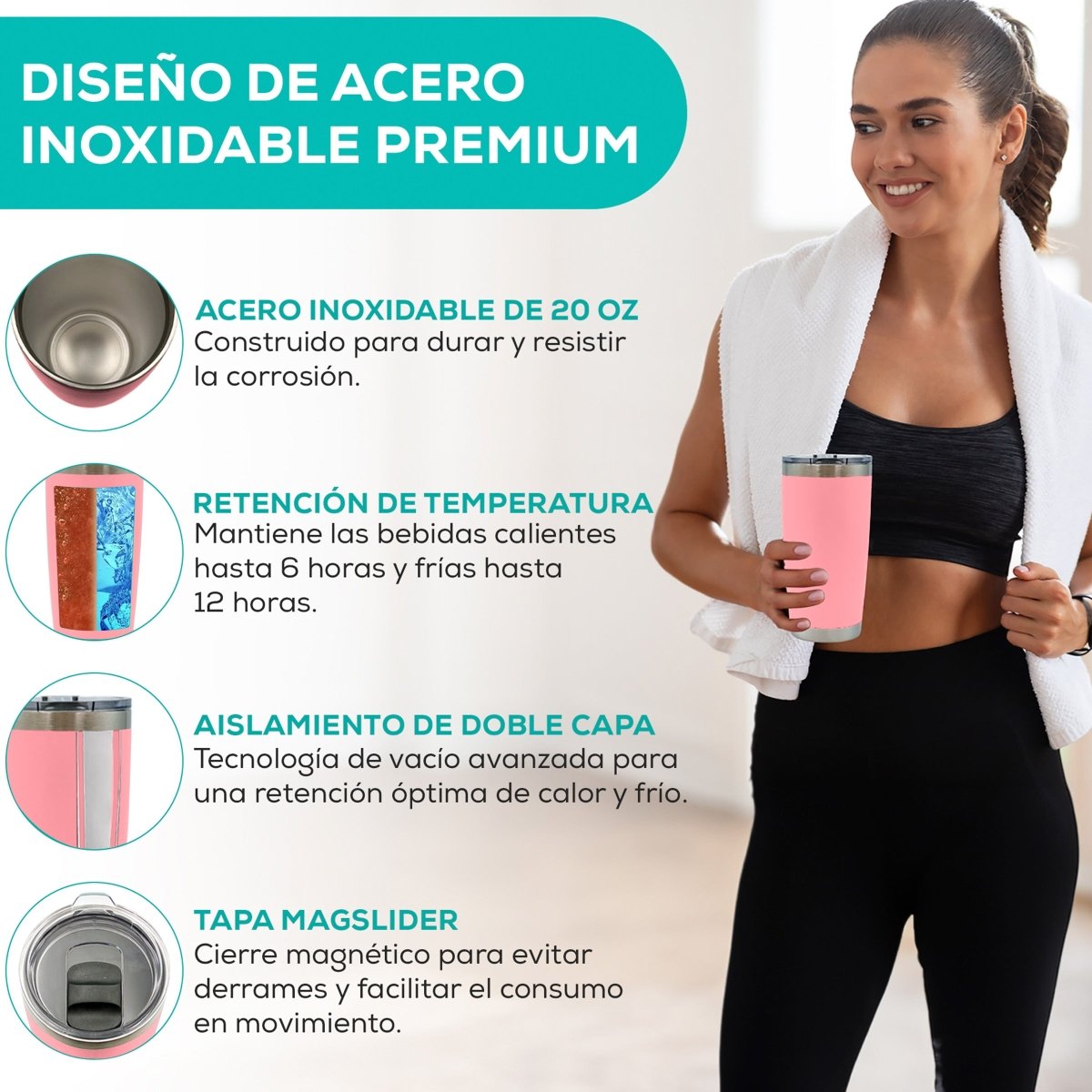 Vaso Térmico con Tapa Deslizante de Acero Inoxidable - 600 ml - ONDASHOPMX