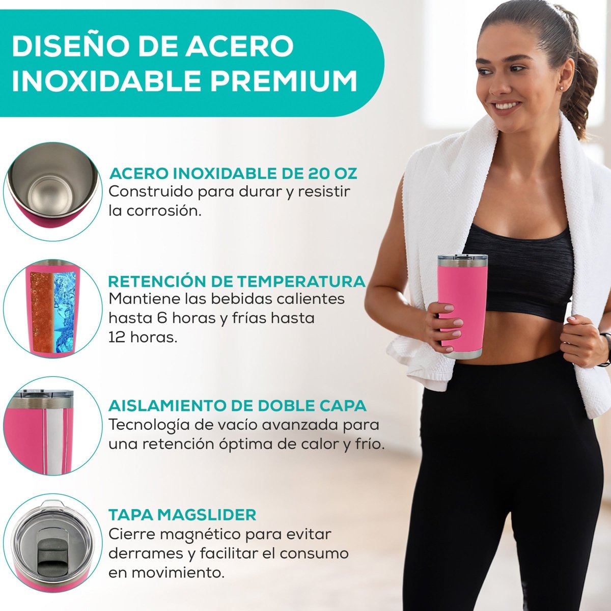 Vaso Térmico con Tapa Deslizante de Acero Inoxidable - 600 ml - ONDASHOPMX