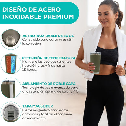 Vaso Térmico con Tapa Deslizante de Acero Inoxidable - 600 ml - ONDASHOPMX