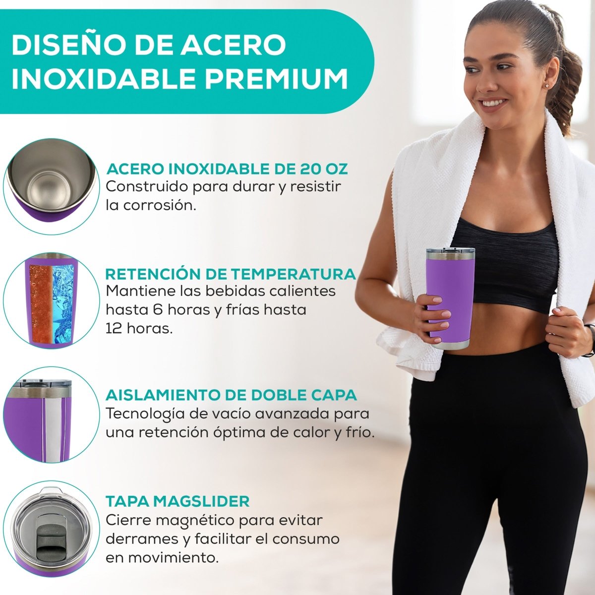 Vaso Térmico con Tapa Deslizante de Acero Inoxidable - 600 ml - ONDASHOPMX