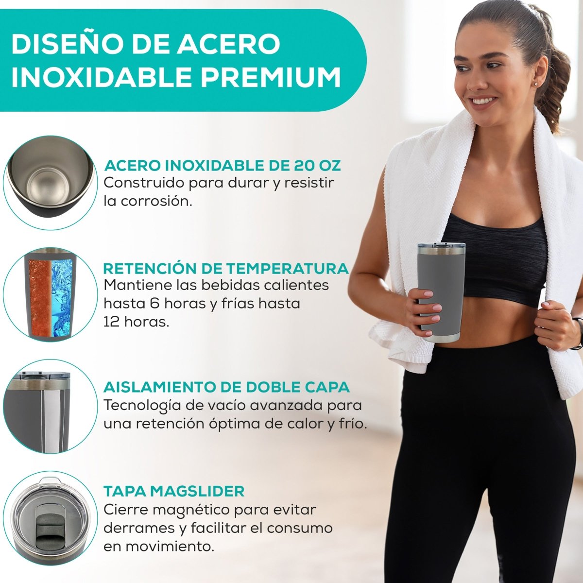 Vaso Térmico con Tapa Deslizante de Acero Inoxidable - 600 ml - ONDASHOPMX