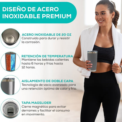 Vaso Térmico con Tapa Deslizante de Acero Inoxidable - 600 ml - ONDASHOPMX