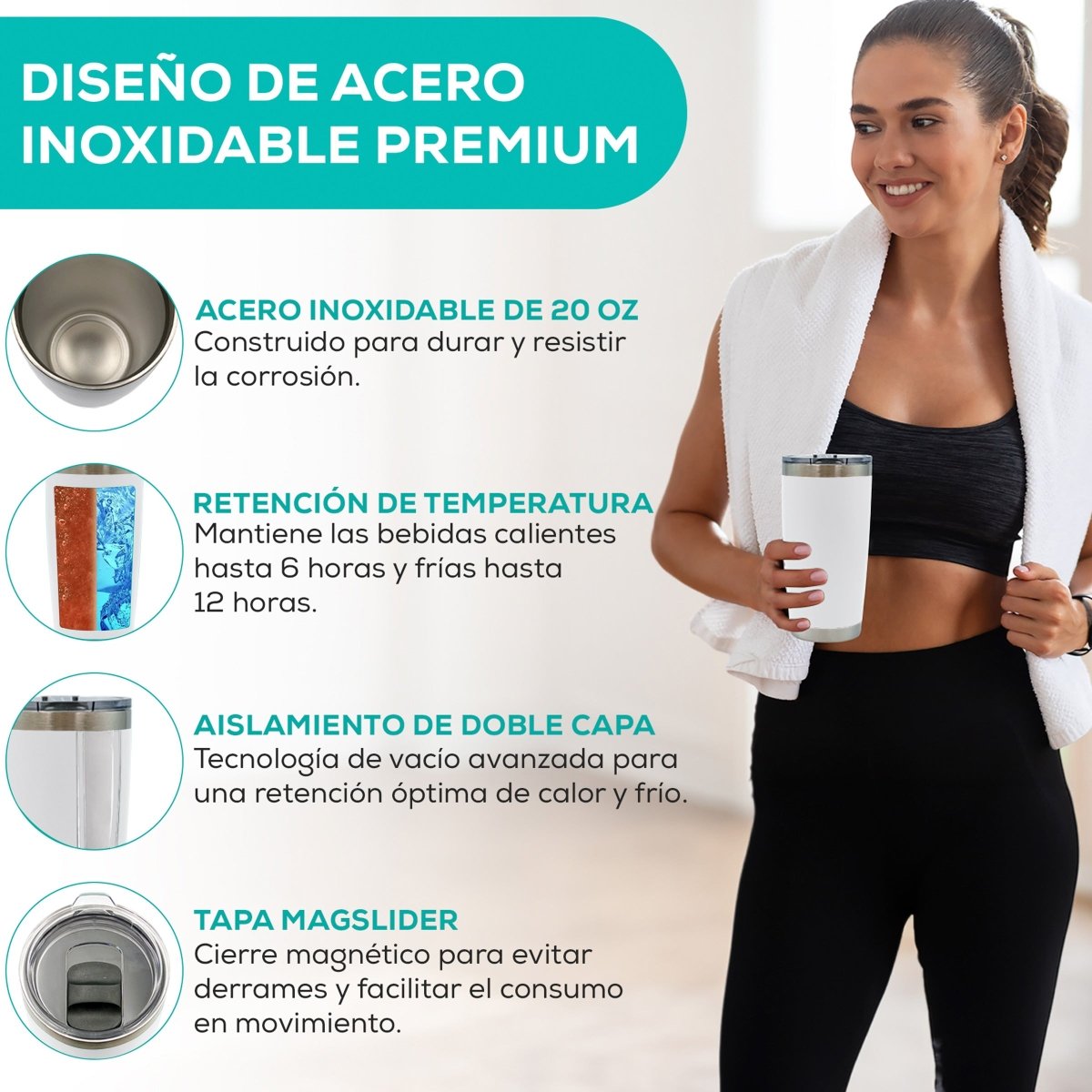 Vaso Térmico con Tapa Deslizante de Acero Inoxidable - 600 ml - ONDASHOPMX