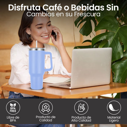 Vaso Térmico De Acero Inoxidable Con Asa Ergonómica Y Aislamiento Térmico Avanzado 30 oz - ONDASHOPMX