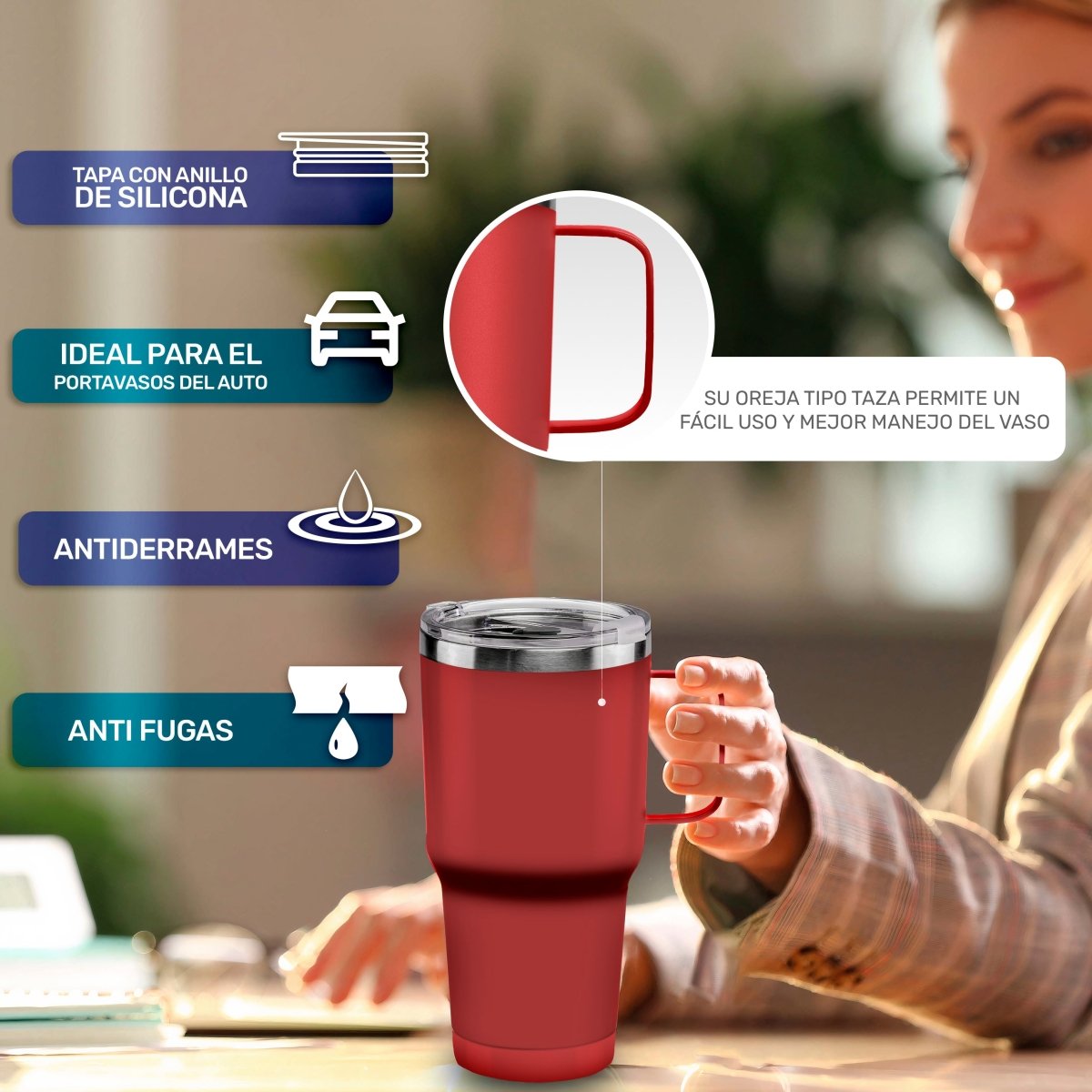 Vaso Térmico De Acero Inoxidable Con Mango 30oz - ONDASHOPMX
