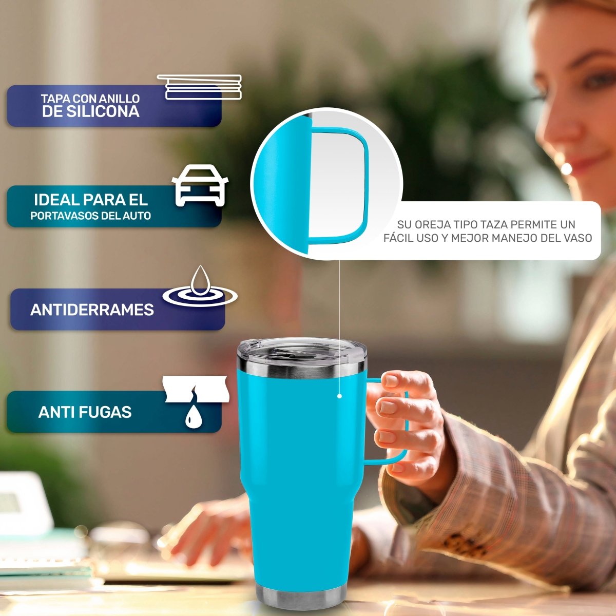 Vaso Térmico De Acero Inoxidable Con Mango 30oz - ONDASHOPMX