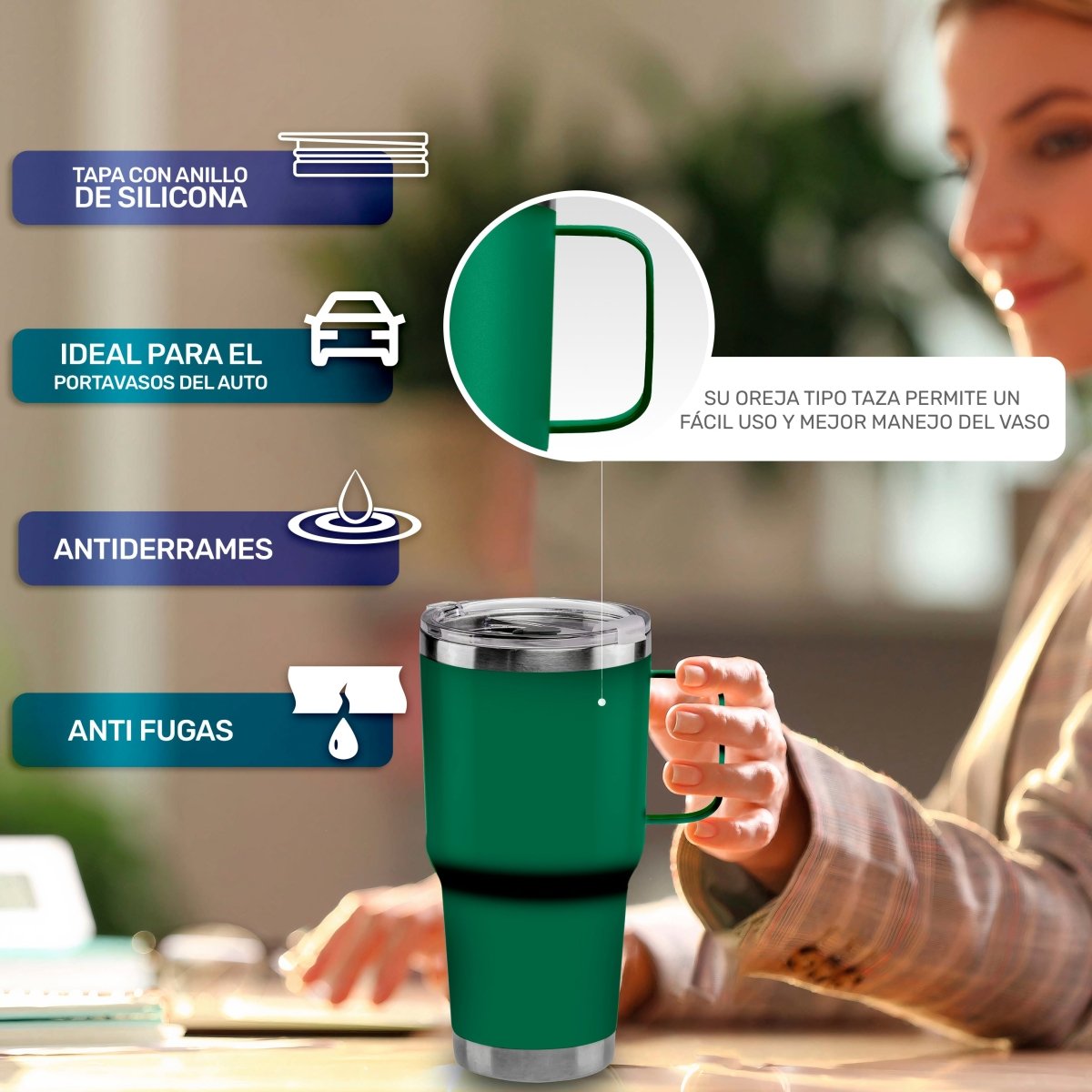 Vaso Térmico De Acero Inoxidable Con Mango 30oz - ONDASHOPMX