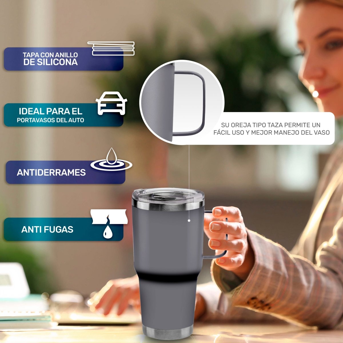 Vaso Térmico De Acero Inoxidable Con Mango 30oz - ONDASHOPMX